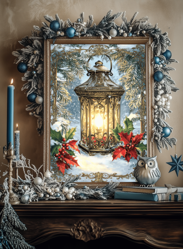 Affiche Noël Vintage - Affiche marché de noel - Lanterne Enchantée - Décoration Noël Traditionnel Maison Alfons