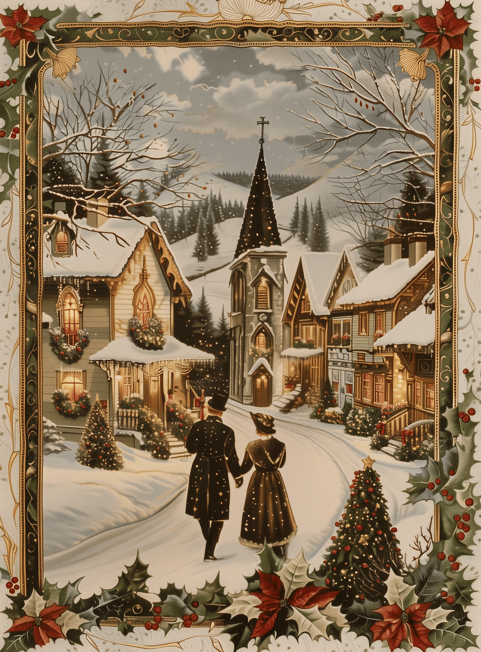 Affiche Noël Vintage - Affiche marché de noel - Village Enchanté - Décoration Noël Traditionnel Maison Alfons-2