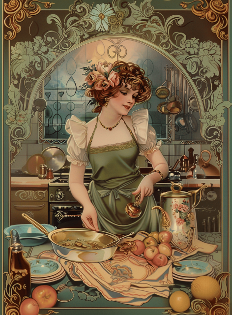 Affiche cuisinière art nouveau - Maison Alfons